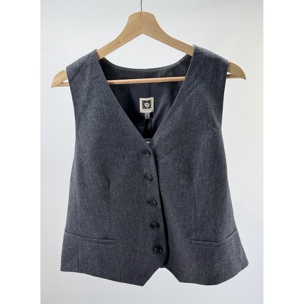 Anne Klein Women's Gray V-Neck Button-Front Sleeveless Vest Jacket Size 12